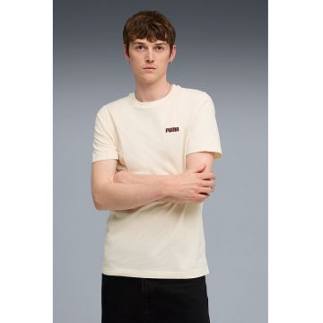 Tricou de bumbac cu decolteu la baza gatului ESS 2 - Bej deschis