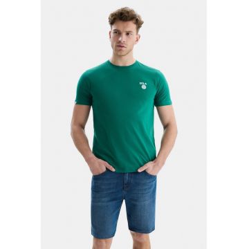Tricou de bumbac cu decolteu la baza gatului - Verde aquamarin