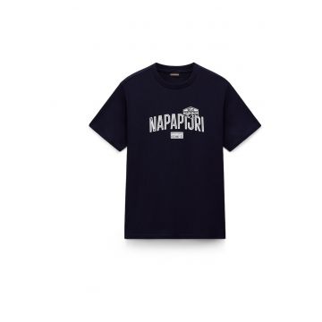 Tricou din bumbac cu decolteu la baza gatului Funes - Bleumarin