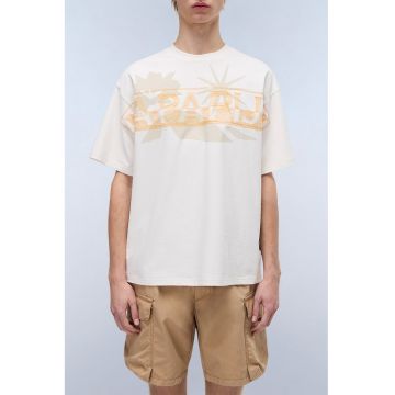 Tricou lejer cu logo brodat - Alb/Portocaliu pal