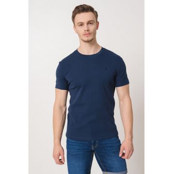 Tricou uni cu decolteu la baza gatului - Bleumarin