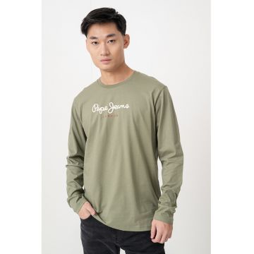 Bluza cu decolteu la baza gatului si logo - Verde