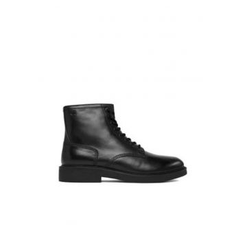 Ghete barbati  piele naturala - negru - cu fermoar - rotund