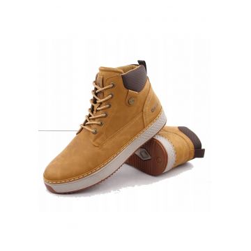 Ghete din piele ecologica cu tesaturi contrastante