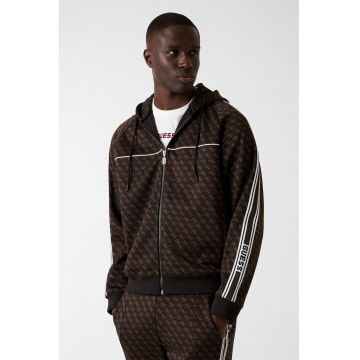 Hanorac cu fermoar si model monograma pentru fitness - Maro inchis/Caramel