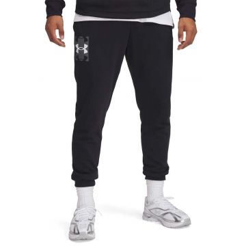 Pantaloni din amestec de bumbac cu logo pentru fitness - Negru