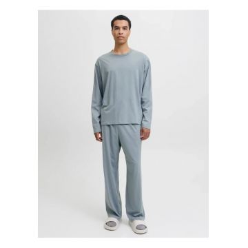 Set pijamale barbati din bumbac - format din tricou cu maneca lunga si pantaloni lungi - Gri albastrui