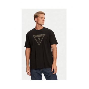 Tricou cu decolteu la baza gatului imprimeu logo