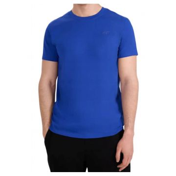 Tricou din bumbac cu decolteu la baza gatului - Albastru