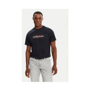 Tricou din bumbac cu logo pe piept - Bleumarin