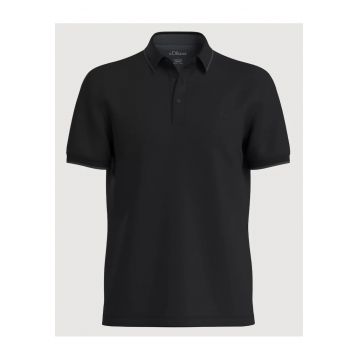 Tricou polo barbati cu detalii contrastante - Negru