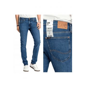 Blugi Barbati -  Luke - Slim Fit - Talie Medie - Fermoar - Lungi - 5 Buzunare - Bumbac - Albastru - Albastru