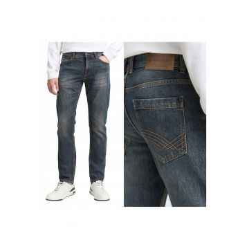 Blugi Barbati -  Marvin - Straight Fit - Talie Medie - Fermoar - Lungi - 5 Buzunare - Bumbac - L30 - Albastru - Albastru