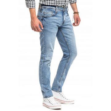 Blugi Barbati -  Oregon Tapered - Slim Fit - Talie Joasa - Fermoar - Lungi - 5 Buzunare - Bumbac - Albastru - Albastru