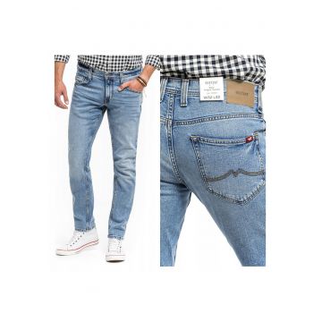 Blugi Barbati -  Oregon Tapered - Slim Fit - Talie Joasa - Fermoar - Lungi - 5 Buzunare - Bumbac - Albastru - Albastru