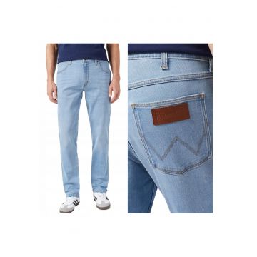 Blugi Barbati -  Regular Fit - Straight Fit - Talie Medie - Fermoar - Lungi - 5 Buzunare - Bumbac - Albastru - Albastru