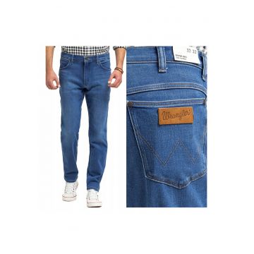 Blugi Barbati -  River - Straight Fit - Talie Inalta - Fermoar - Lungi - 5 Buzunare - Bumbac - Albastru - Albastru