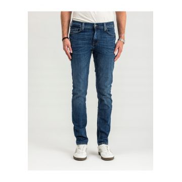 Blugi Barbati -  Vegas Slim - Slim Fit - Talie Medie - Fermoar - Lungi - 5 Buzunare - Bumbac - Albastru - Albastru