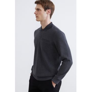 Bluza polo de trening cu buzunar cu refilet - Gri inchis