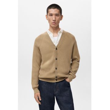 Cardigan cu decolteu in V si nasturi - Maro camel