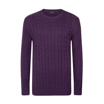 Pulover cu decolteu la baza gatului si model torsade - Mov inchis