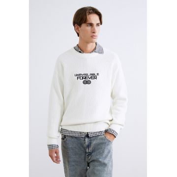 Pulover cu maneci cazute - Alb/Negru