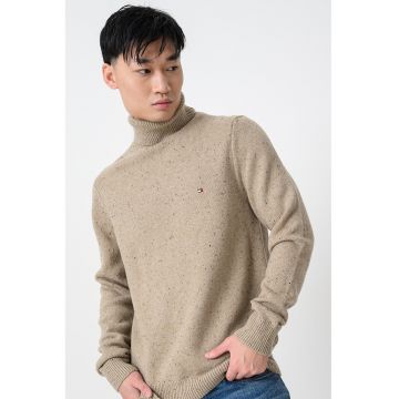 Pulover din amestec de lana cu guler inalt - Maro camel