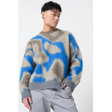 Pulover lejer cu decolteu la baza gatului - Albastru royal/Maro deschis/Maro camel