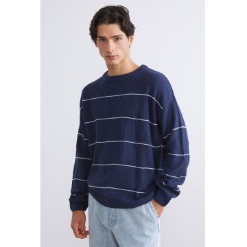 Pulover lejer cu model in dungi - Albastru petrol