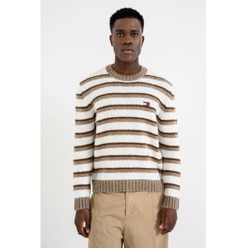 Pulover lejer din amestec de lana alpaca cu dungi - Alb/Maro camel