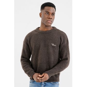 Pulover pufos cu maneci cazute - Maro inchis