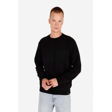 Pulover regular fit cu decolteu la baza gatului - Negru