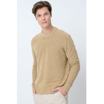 Pulover relaxed fit cu decolteu la baza gatului - Maro camel