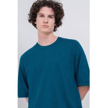 Pulover slim fit cu maneci scurte - Albastru