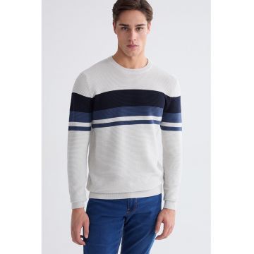 Pulover tricotat fin cu dungi - Alb murdar/Albastru