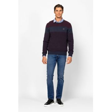 Pulover tricotat fin din bumbac cu detaliu aplicat - Mov inchis