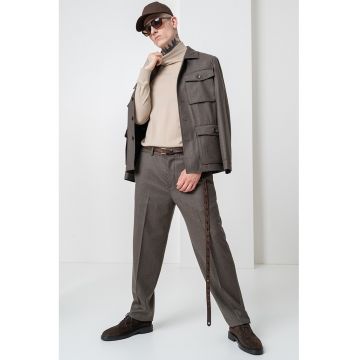 Pulover tricotat fin din lana cu guler inalt - Maro camel