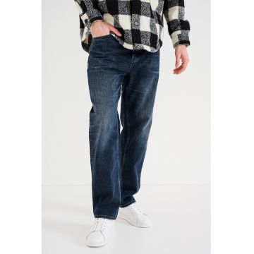Blugi cu croiala dreapta si talie medie - Albastru inchis