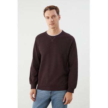 Bluza uni de trening cu decolteu la baza gatului - Maro cognac