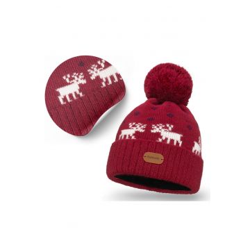 Caciula de iarna barbateasca -  visiniu - captuseala din fleece - 56-60cm