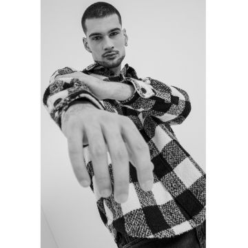 Camasa supradimensionata cu model in carouri - Alb/Negru