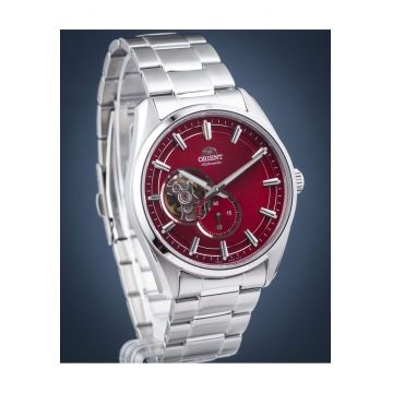 Ceas barbatesc  Contemporary Semi Skeleton Automatic - cadran rosu - bratara otel - 50m rezistent la apa