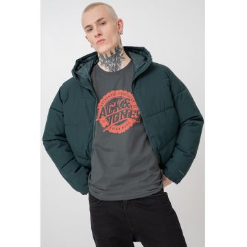 Geaca cu gluga si guler inalt - Verde englez