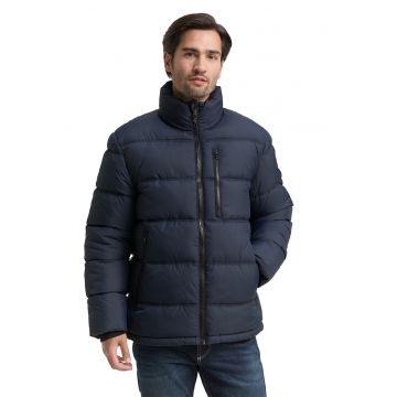 Geaca matlasata cu guler inalt - Bleumarin