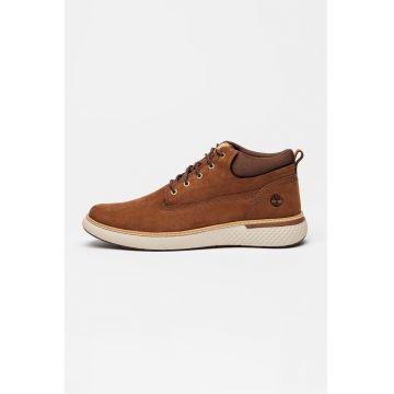 Ghete din piele nabuc cu logo discret Cross Mark - Maro inchis