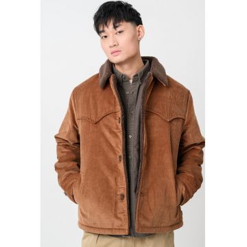 Jacheta din reiat cu captuseala din material teddy - Maro