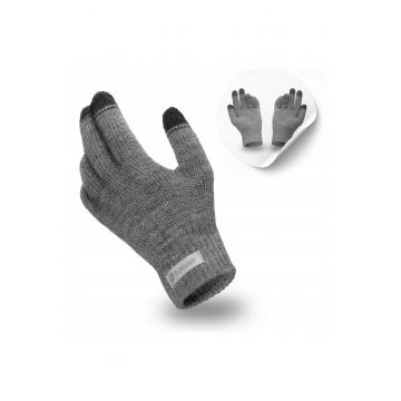 Manusi de iarna  gri - universale - material acrilic - cu ecran tactil - 24x13 - 5cm