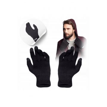 Manusi de iarna pentru barbati -  16180-001 - marime universala - compatibile cu ecranele tactile - prelucrare de inalta calitate - rezistente la inghet - placute la atingere - negre - material rezistent la scarpaturi - certificate Oeko-Tex® Standard 100