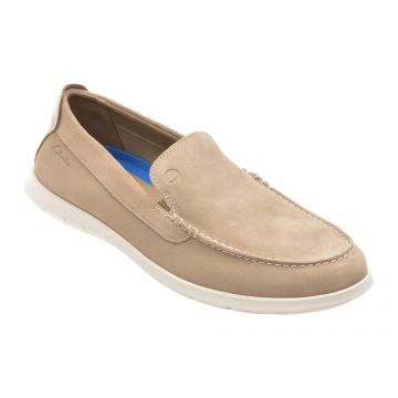 Mocasini CLARKS bej, FLEXWAY STEP, din piele intoarsa