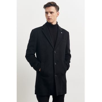 Palton din amestec de lana cu doi nasturi - Negru